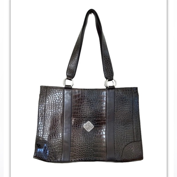 Coldwater Creek Faux Leather Croc Tote Bag in Very Dark Brown - Picture 3 of 12